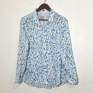 Rails Ellis Blue Cheetah Organic Cotton Gauze Button Down Shirt Blouse Size XL